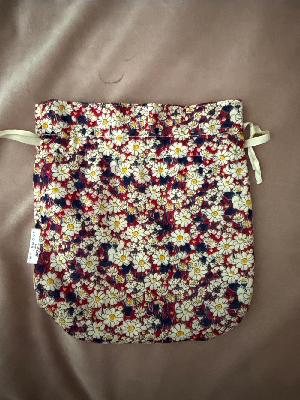 Intermode Liberty Art Fabric Floral Drawstring Pouch with Daisy Print